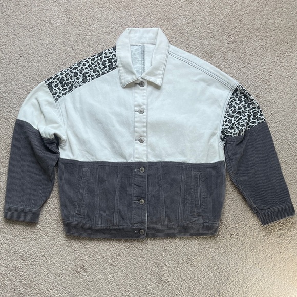 no brand Jackets & Blazers - Two-Tone Jacket with Leopard Print